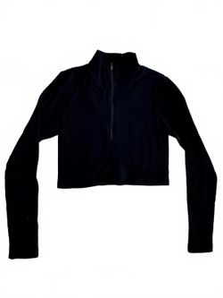 No Boundaries Black Cropped Half Zip Pullover Sweater Ribbed Knit Fleece Top M