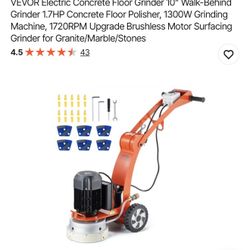 VEVOR Electric Concrete Floor Grinder 10" Walk-Behind Grinder 1.7HP Concrete Floor Polisher, 1300W Grinding Machine, 1720RPM Upgrade Brushless Motor S