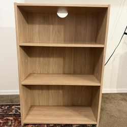 Room Essentials 3-shelf bookcase in natural wood features a functional cable management hole