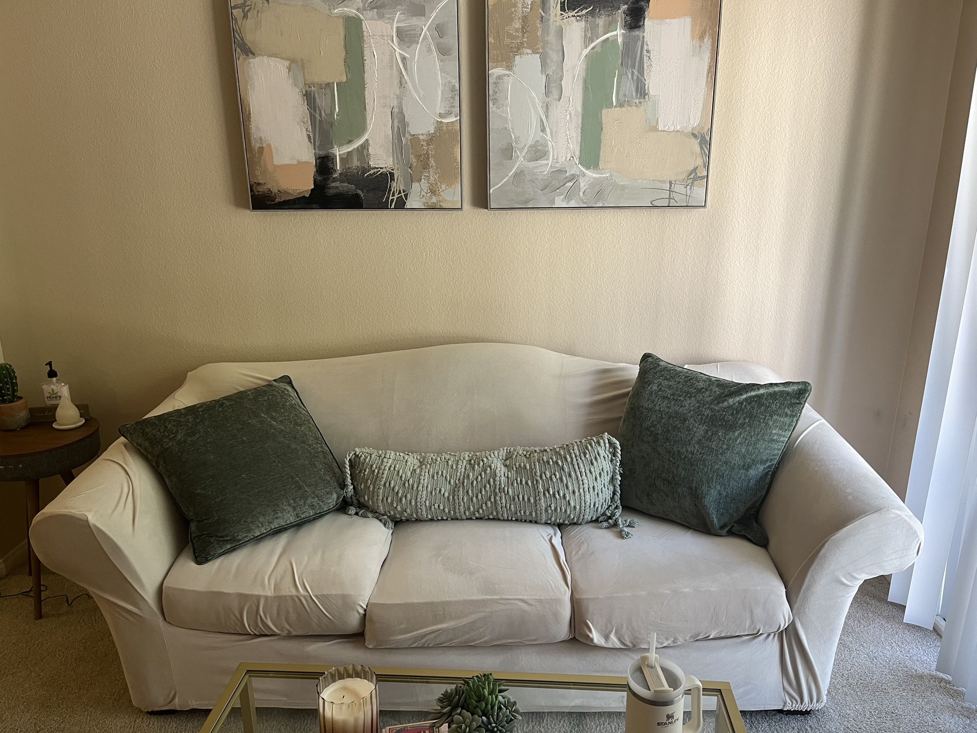 White Velvet Couch Cover + Cushion Covers