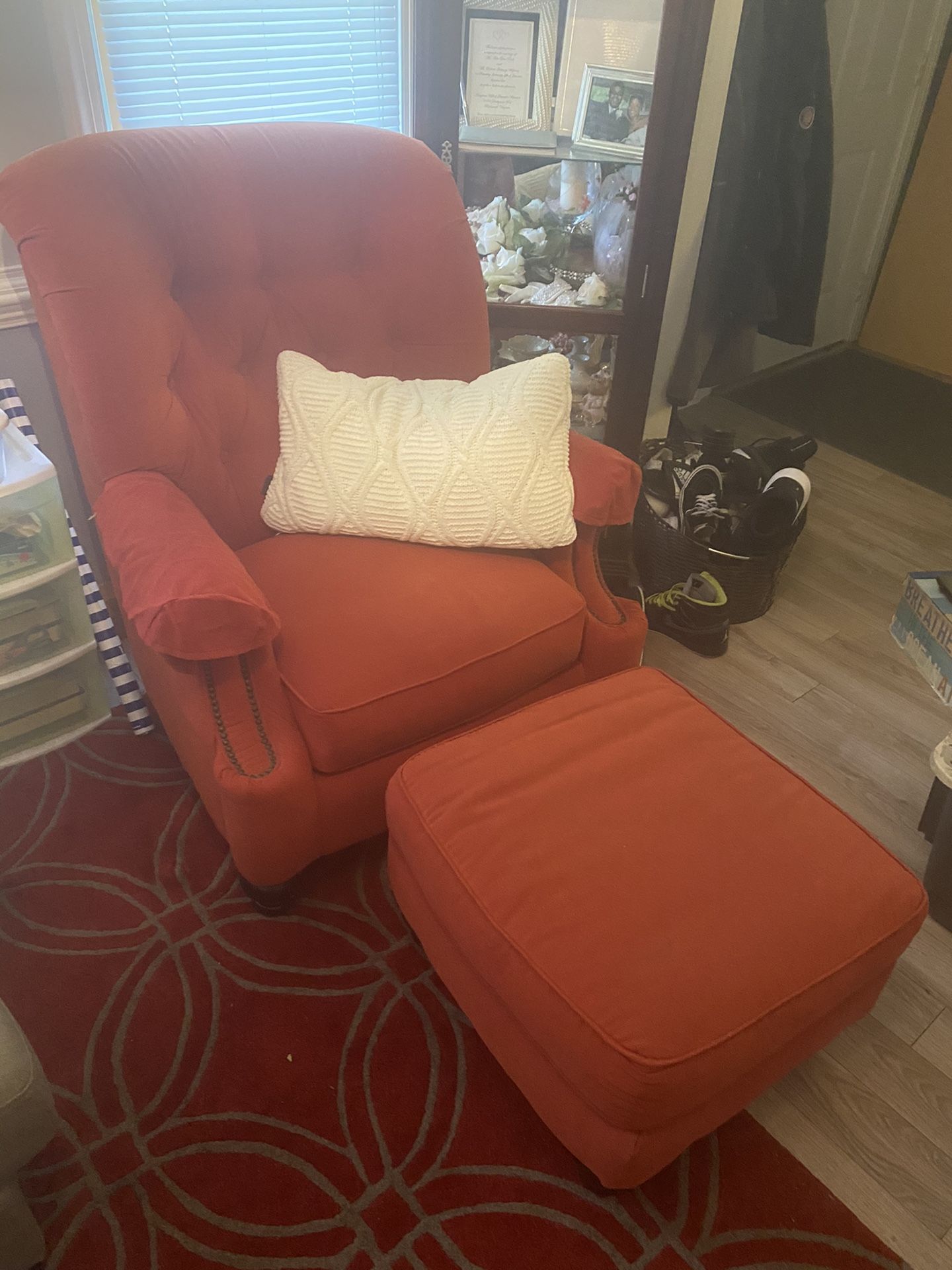 Red chair and ottoman