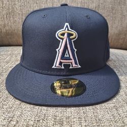 Navy Blue Los Angeles Angels Pink Bottom Fitted Hat- SIZE 7 7/8 (Brand New, Unworn)