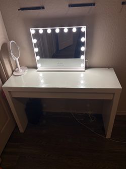 White Vanity Desk + Light-Up Mirror