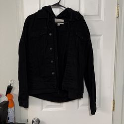 Black Jean Jacket With Hoodie 