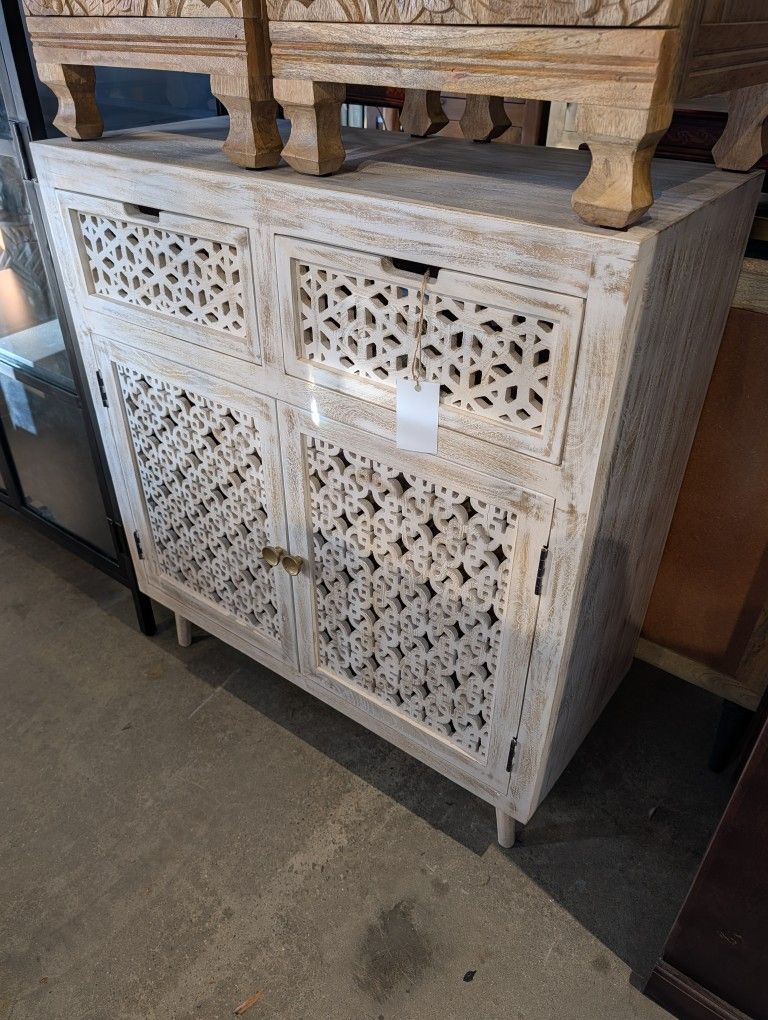 Two Door Two Drawer Carved Mango Wood Cabinet