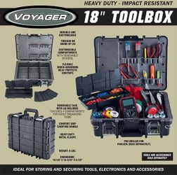 NEW Voyager 18” Heavy Duty Toolbox Case w/ Metal Latches & Adjustable Storage