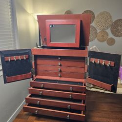 Thomas Pacconi Wooden Jewelry Box with Mirror – Vintage Organizer