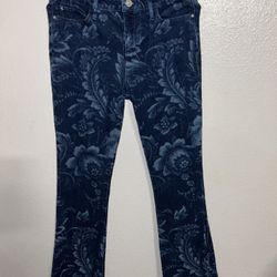 Guess Women High Rise Flare Jeans Floral Pattern Blue Denim Bootcut Leg Sz 29