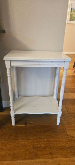 White Painted Wood Side Table with Lower Shelf