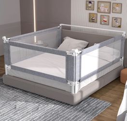 1371J - 3-Piece Queen Size Bed Rail for Toddlers - Adjustable Baby Bed Rail Guard, Kids Safety Bed Rail for Queen Size Bed (78.7"x78.7"x60"-Grey) Bra
