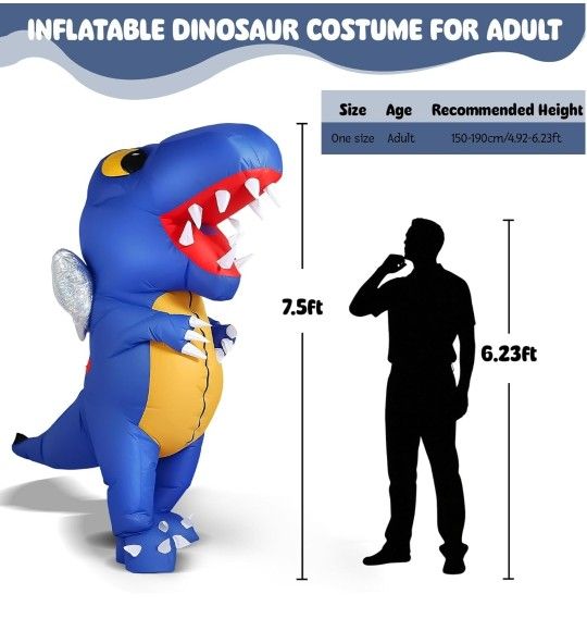 Inflatable T-Rex Costume for Adult, Blow-Up Dinosaur Suit for Halloween