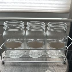 Set of 3 Glass Jars with Holder