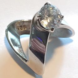 Sterling Silver And White Zircon Ring