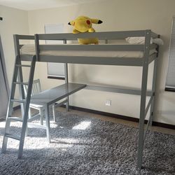 Grey Lofted Full Bed W/Desk