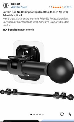 Curtain Rod No Drilling for Renter,30 to 45 Inch No Drill Adjustable, Black