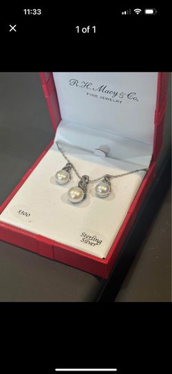 Macy’s Pearl & Sterling Silver Necklace And Earring Set