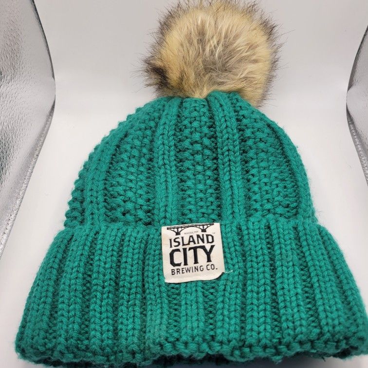 Island City Brewing Co Winona, MN Teal Knit Stocking Cap Soft Lining