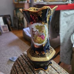 VTG  Imperial  Limoges FRANCE  Cobalt Blue Glaze Porcelain Vase
