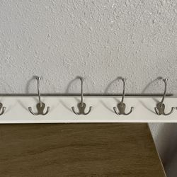 Wall Mounted Coat Rack with 5 Decorative Hooks, 27-Inch, Satin Nickel and White