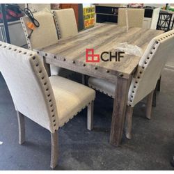 7 Pc Solid Wood Dining Table Set 