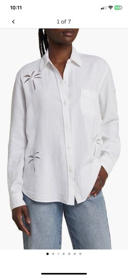 Rails women’s Charli Palm Eyelet Linen Blend Button Up Shirt Size Small