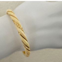 Cream  carved  twist bangle   14K gold wire