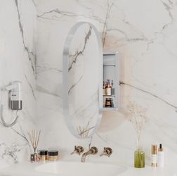 20" x 34" Oval Bathroom Medicine Cabinet with Mirror, Recessed or Surface Mount