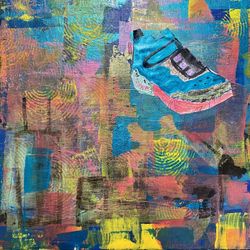 80’s And 90’s Throwback Mixed Media Abstract Art Piece 9 X 11