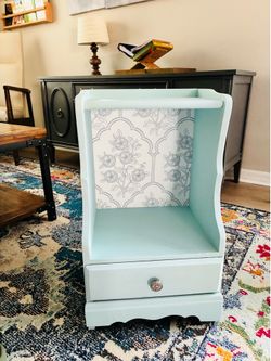 Light blue refinished nightstand side table accent piece