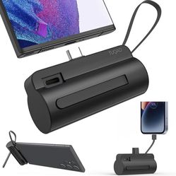 Portable Charger USB C, 5200mAh Small Portable Charger Power Bank, USB C Power Bank Battery Pack Built-in Cable and Cell Phone Holder for Samsung and