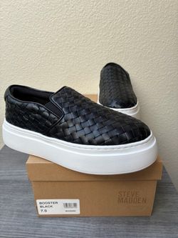Steve Madden Black Woven Platform Slip-On Sneakers