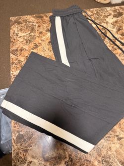 Gray Wide-Leg Pants with White Side Stripe