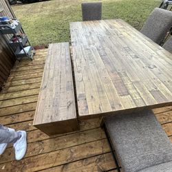 Solid Wood Dining Table Set – Includes 4 Chairs + Bench (Seats 6 Total)