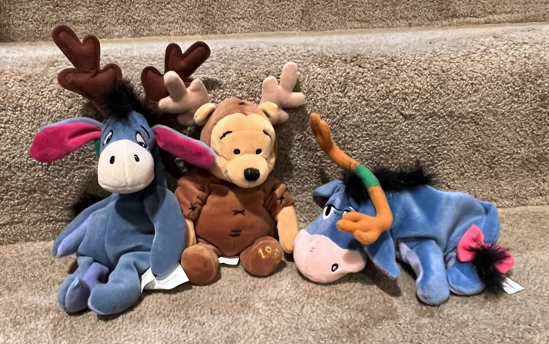 Disney Winnie the Pooh & Eeyore Christmas 8” reindeer plush set of 3