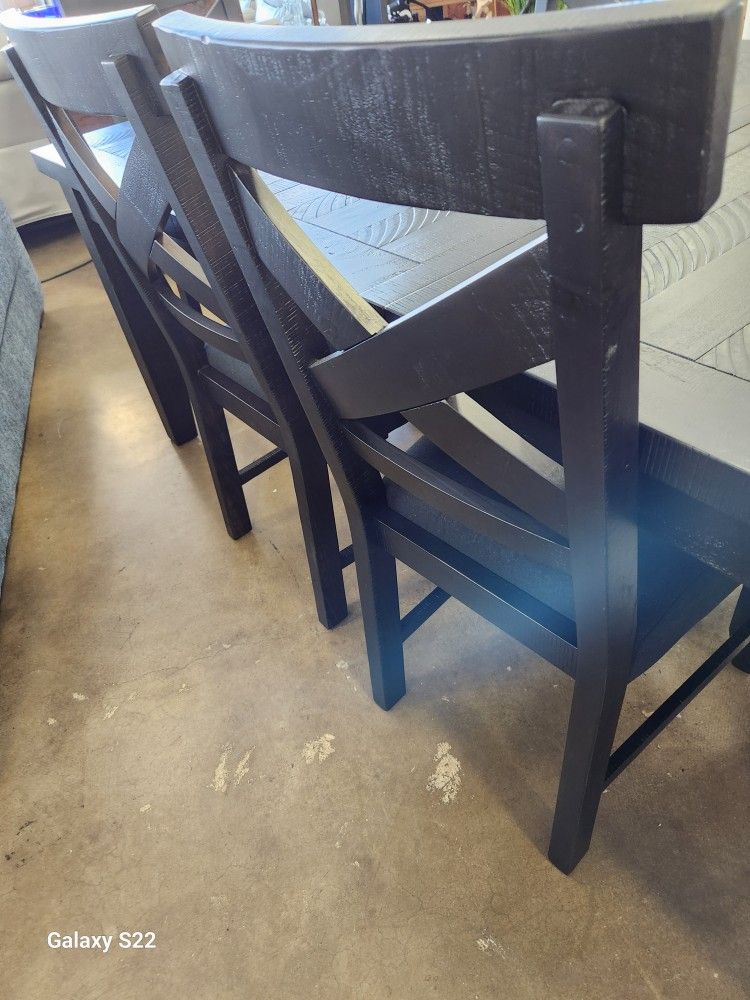 7pc Solid Pine Dining Table And Chairs Bla K Finish