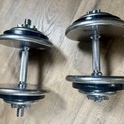 Adjustable Dumbbells Standard In Great Shape Chromed And Black Paint ( Total: 80 lbs)