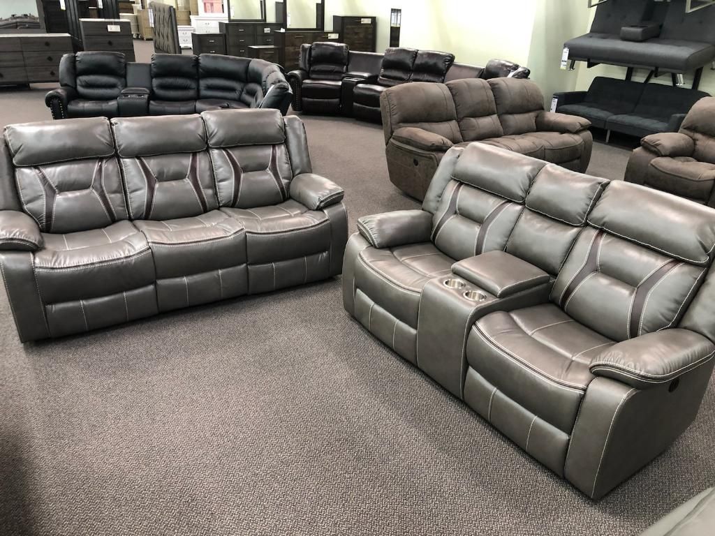 New Reclining Couch / Love Seat . Grey Gel Leatherette . Free Delivery !