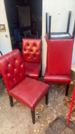 Red Tufted Vinyl Dining Chairs Set of 3