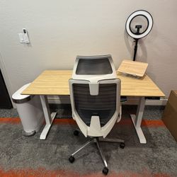 Office Furniture. Standing Desk, Chair, Credenza And Table With 2 Chairs