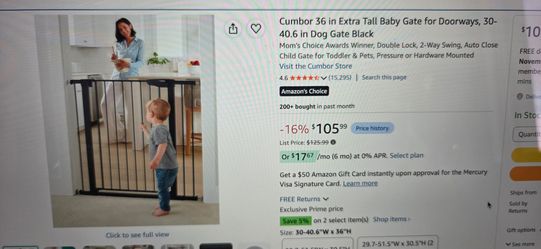 Cumbor 36in Extra Tall Baby Gate Black