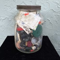 Vintage Buttons Collection Large Glass/Tin Jar