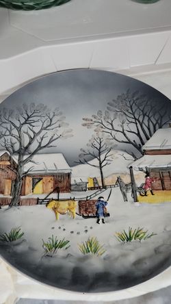 Old winter raised figure plate