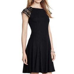Lauren Ralph Lauren 100% Cotton Crochet Sleeve Fit and Flare Black Dress Size S