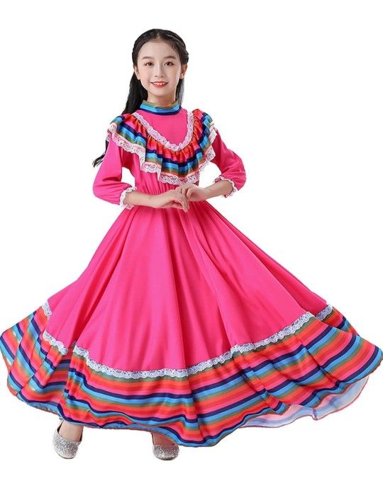 Girls Mexican Dress Folklorico Traditional Dresses Holiday Toddler Dance Skirt Kids Halloween Carnival Birthday Gowns