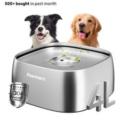 Upgrade No Spill Water Bowl for Dogs, 135oz/4L All Stainless Steel Dog Water Bowl with Non-Slip Base, Spill Proof for Medium Large Messy Drinkers, Ant