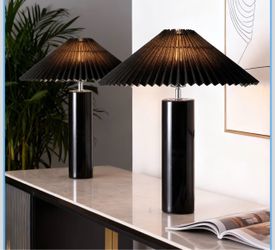 Black Pleated Shade Table Lamp Set of 2