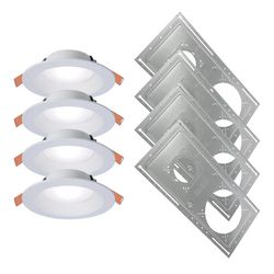 HALO Recessed Lighting Contractor Pack: Includes 4 6” Canless LED Lights w/CCT Select and 4 Smash Plates - RLDM6-SP-4PK