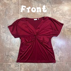 Women’s Twist-Front V-Neck Top in Burgundy