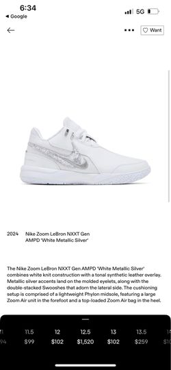 Nike zoom LeBron NXXT GEN AMPD Ep white silver metallic sz12.5M  #9