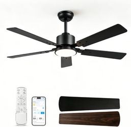 52" smart fan: WiFi/ APP, Alexa/Google & remote. Dimmable LED 3CCT
